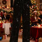 💖LAST DAY SALE 65% OFF💃Women's Sequin Sparkle Wide Leg Pants with Elastic Waistband