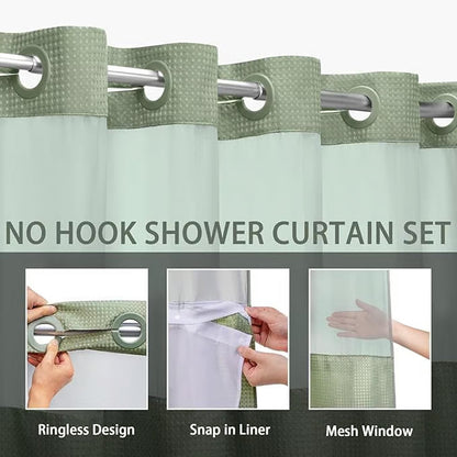 ⏳LAST DAY SALE 70% OFF!!🔥No-Hook Double-Layer Shower Curtain with Built-In Liner 🚿✨  Waterproof, Machine-Washable & Mildew-Resistant | 72" x 75" – Fits Most UK Bathtubs