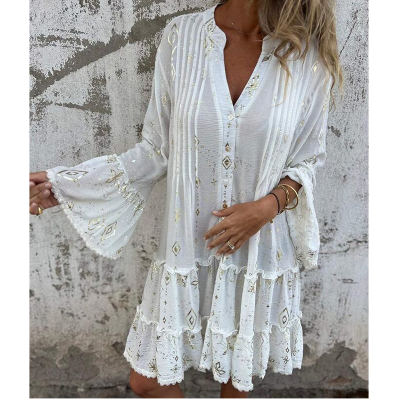 💖Limited Sale 50% OFF💖Women's Geometric Print Comfortable V-Neck Midi-Dress