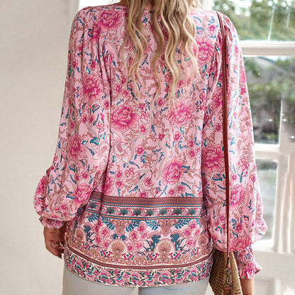 💖Limited time 49% OFF💖Women's Fashion Printed v-Neck Long Sleeve Shirt