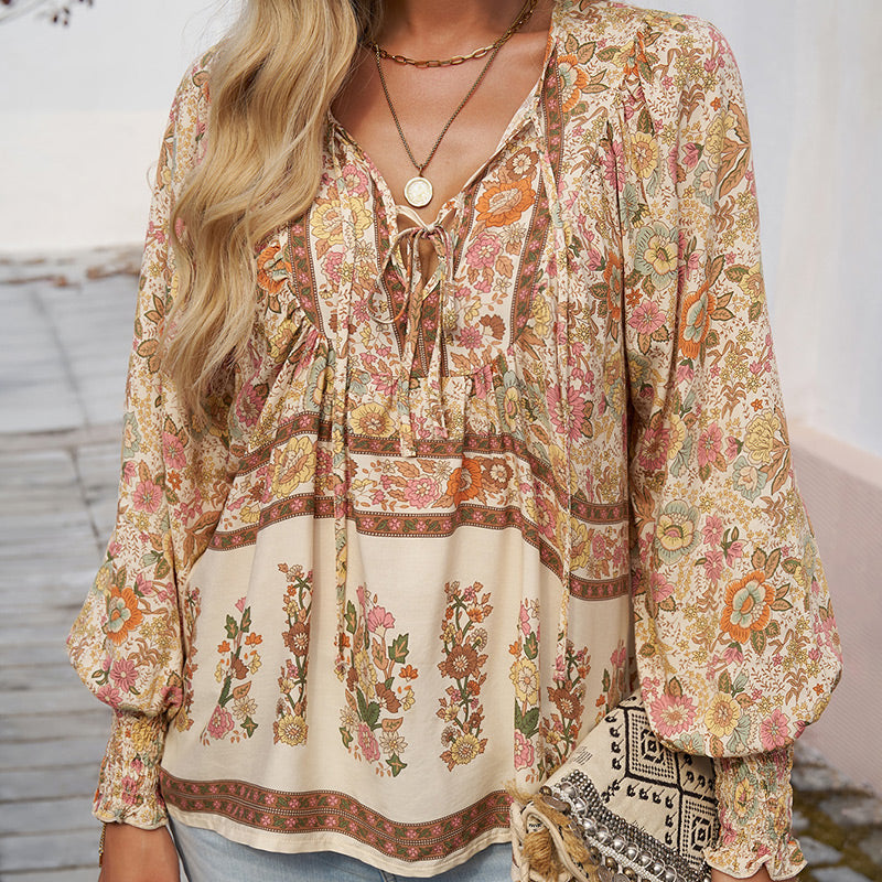 💖Limited time 49% OFF💖Women's Fashion Printed v-Neck Long Sleeve Shirt