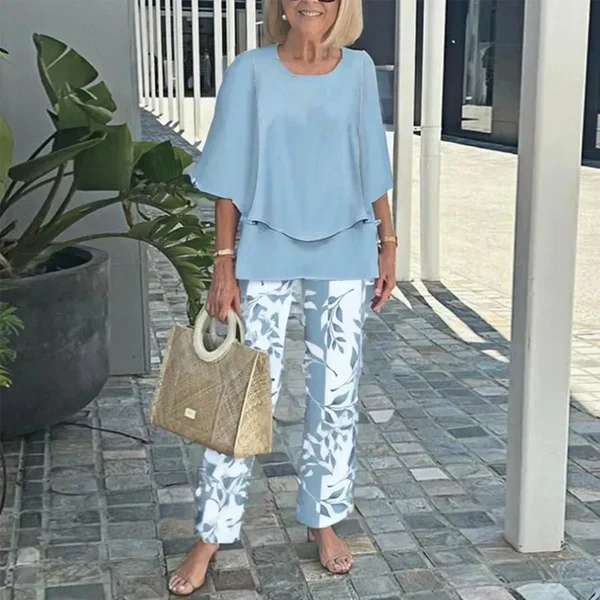 🌞Summer Sale 50% OFF🥰Women’s Casual Round Neck Half Sleeve Top Printed Pants Two Piece Set