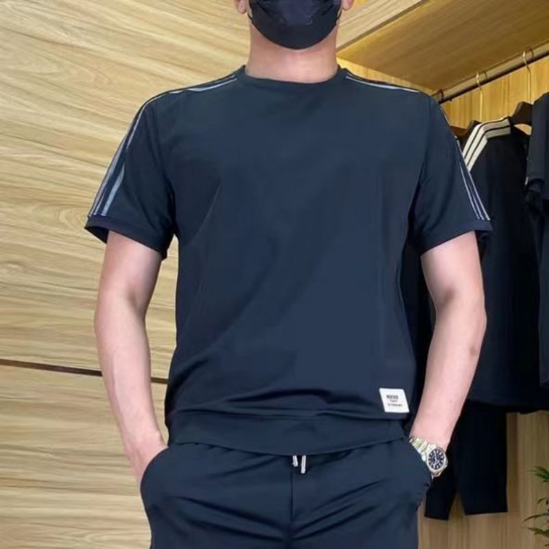 Men's High Stretch Short Sleeve Top & Jogging Pants 2-Piece Set