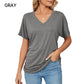 ⏳LAST DAY SALE 50% OFF💕Women's V-Neck Loose Soft Solid Color Short Sleeve Top