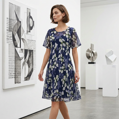 🌸 50% OFF NOW! ✨ Women's Floral A-Line Party Dress – Double-Layer Chiffon, Elegant Print & Knee-Length Fit 👗