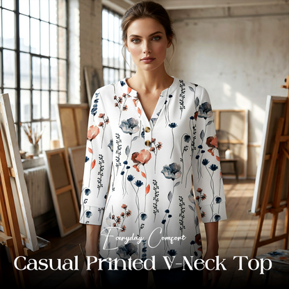 🌸2026 Summer Hot Sale 60% OFF👕Women’s Casual Printed V-Neck Top 3/4 Sleeve Shirts