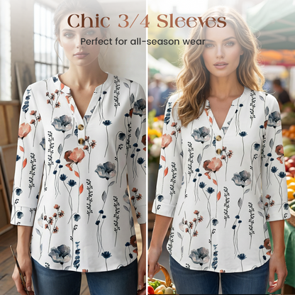 🌸2026 Summer Hot Sale 60% OFF👕Women’s Casual Printed V-Neck Top 3/4 Sleeve Shirts