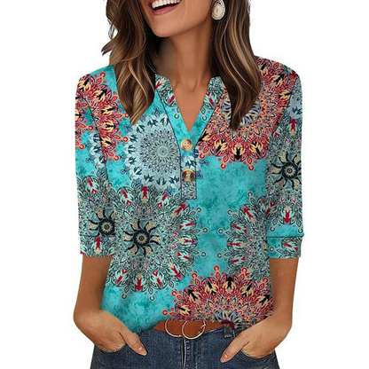 🌸2026 Summer Hot Sale 60% OFF👕Women’s Casual Printed V-Neck Top 3/4 Sleeve Shirts