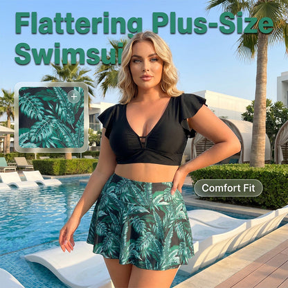 🏖️Summer Hot Sale 60% OFF🌊Women's Tropical Print Two-Piece Skirted Swimsuit👙🌴❤️