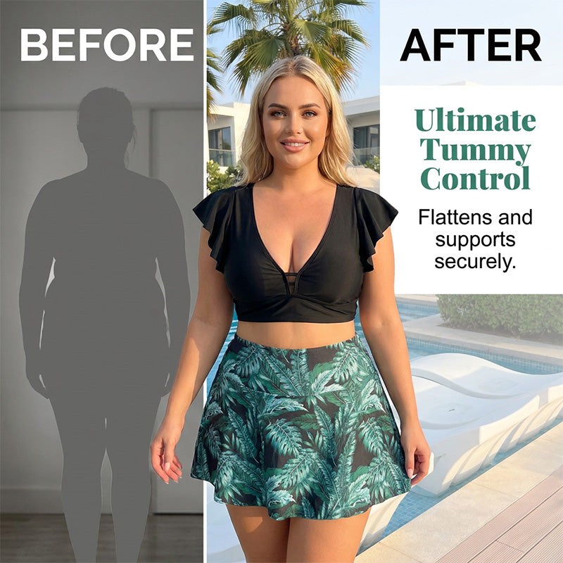 🏖️Summer Hot Sale 60% OFF🌊Women's Tropical Print Two-Piece Skirted Swimsuit👙🌴❤️