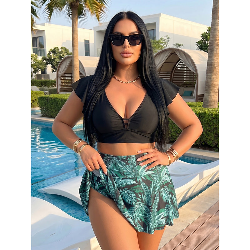🏖️Summer Hot Sale 60% OFF🌊Women's Tropical Print Two-Piece Skirted Swimsuit👙🌴❤️