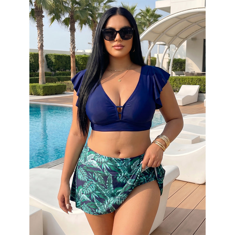 🏖️Summer Hot Sale 60% OFF🌊Women's Tropical Print Two-Piece Skirted Swimsuit👙🌴❤️
