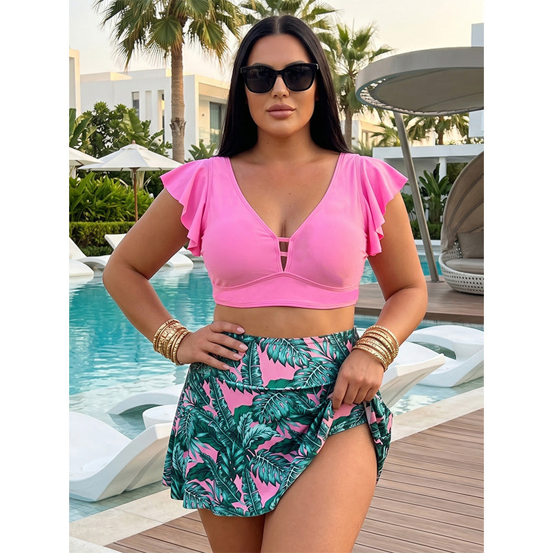 🏖️Summer Hot Sale 60% OFF🌊Women's Tropical Print Two-Piece Skirted Swimsuit👙🌴❤️