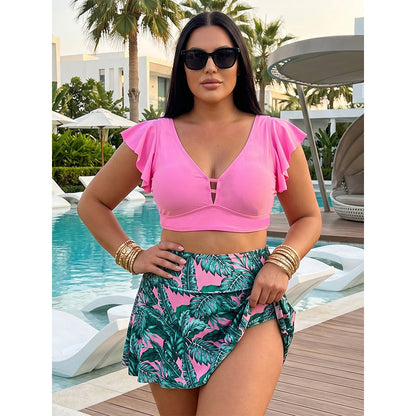🏖️Summer Hot Sale 60% OFF🌊Women's Tropical Print Two-Piece Skirted Swimsuit👙🌴❤️