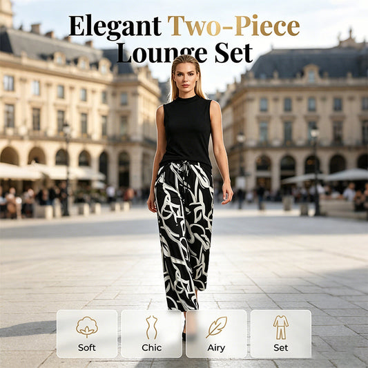 Women's Sleeveless Top & Printed Wide-Leg Pants Set