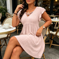 Women's Criss-Cross V-Neck Flutter Sleeve Flowy Dress