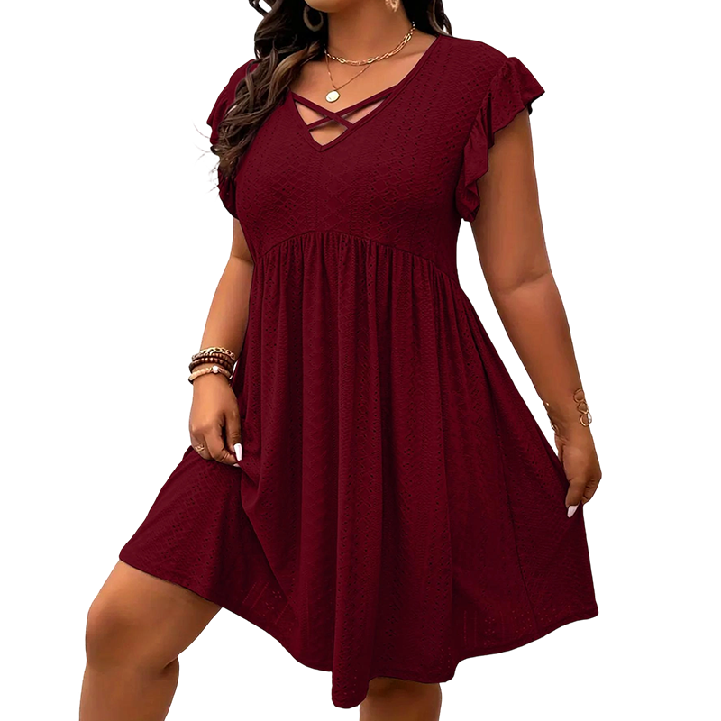 Women's Criss-Cross V-Neck Flutter Sleeve Flowy Dress