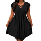Women's Criss-Cross V-Neck Flutter Sleeve Flowy Dress