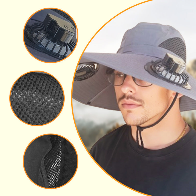 Outdoor Sun Hat with Dual Solar-Powered Fans