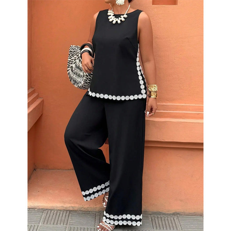 Women's Sleeveless Top & Wide-Leg Pants Suit