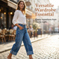 👖New Arrival💙Women Wide Leg Cropped Jeans Button High Waist Denim Pants