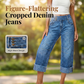 👖New Arrival💙Women Wide Leg Cropped Jeans Button High Waist Denim Pants
