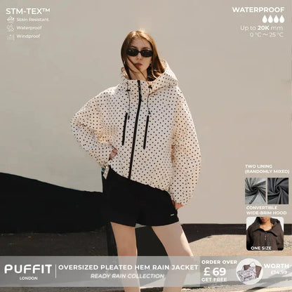 🧥Wide-Brim Hood💧Short Oversized Rain Jacket With Bubble Hem,Adjustable Cuffs
