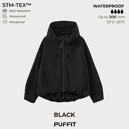 🧥Wide-Brim Hood💧Short Oversized Rain Jacket With Bubble Hem,Adjustable Cuffs