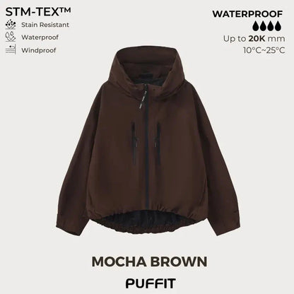 🧥Wide-Brim Hood💧Short Oversized Rain Jacket With Bubble Hem,Adjustable Cuffs