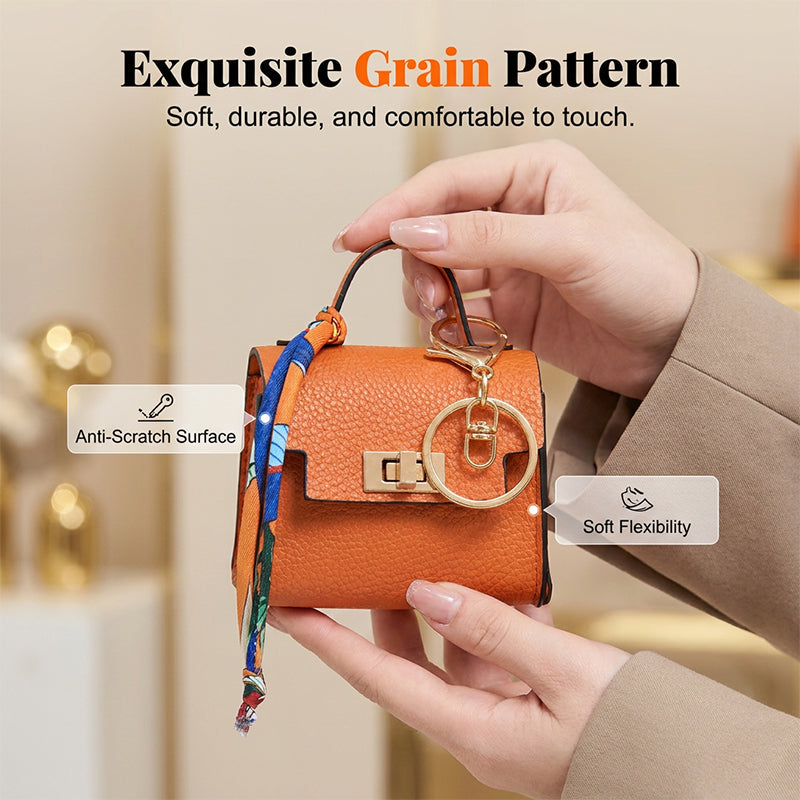 👜Mini Square Bag Pendant Keychain- High Quality Leather with Colorful Strap, Cute Car Keychain & Bag Charm Accessory