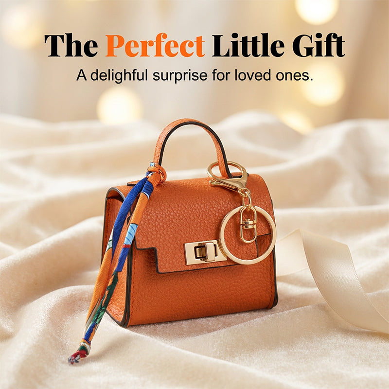 👜Mini Square Bag Pendant Keychain- High Quality Leather with Colorful Strap, Cute Car Keychain & Bag Charm Accessory