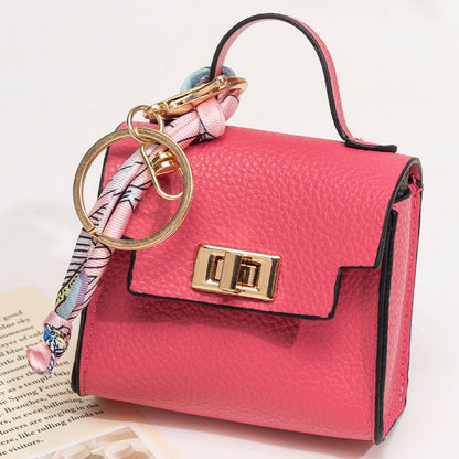 👜Mini Square Bag Pendant Keychain- High Quality Leather with Colorful Strap, Cute Car Keychain & Bag Charm Accessory