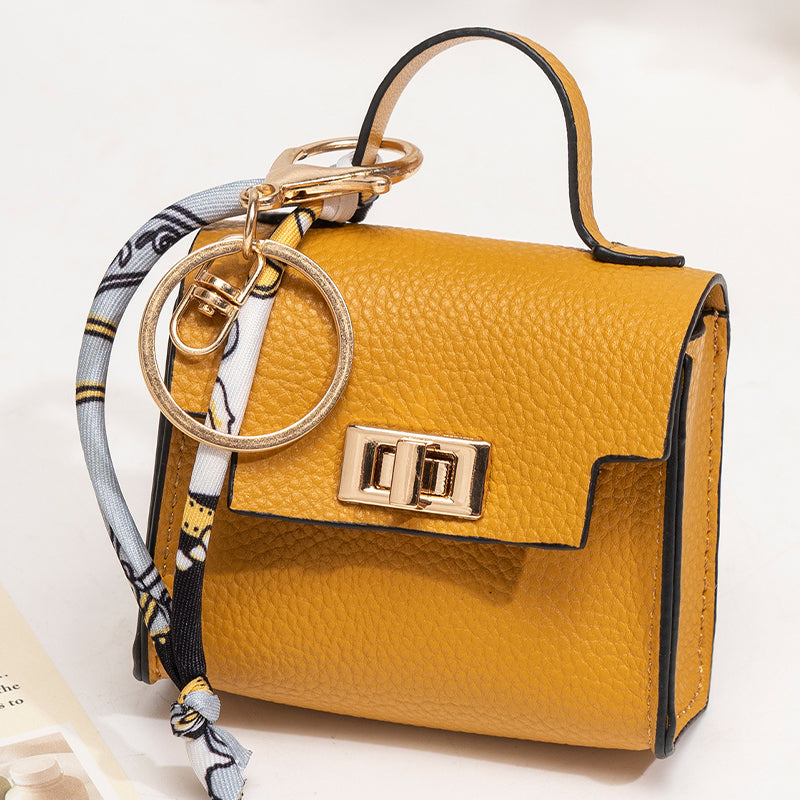 👜Mini Square Bag Pendant Keychain- High Quality Leather with Colorful Strap, Cute Car Keychain & Bag Charm Accessory