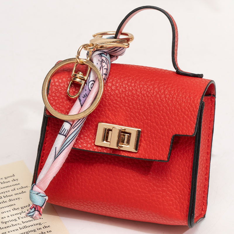 👜Mini Square Bag Pendant Keychain- High Quality Leather with Colorful Strap, Cute Car Keychain & Bag Charm Accessory