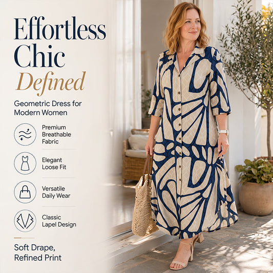 Women's Geometric Print Button-Down Shirt Dress